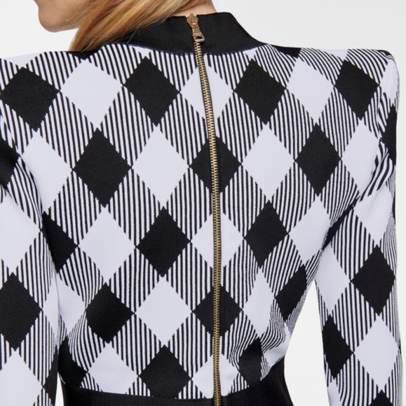 Balmain Gingham Jacquard Long Sleeve Dress - Picture 5 of 14